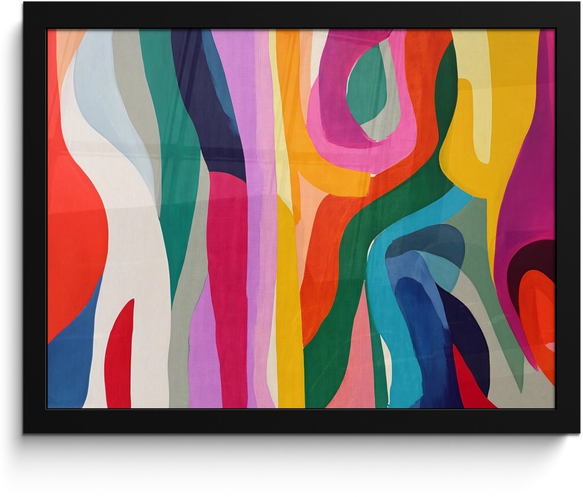 FrameYourWall Poster in lijst - Fotolijst 40x30 cm - Posters - Abstract - Kleurrijk - Golven - Lijnen - Posterlijst zwart - Decoratie - Wanddecoratie woonkamer - Muurdecoratie slaapkamer