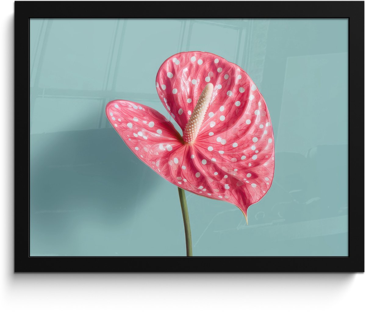 FrameYourWall Poster in lijst - Fotolijst 40x30 cm - Posters - Blad - Anthurium - Stippen - Roze - Posterlijst zwart - Decoratie - Wanddecoratie woonkamer - Muurdecoratie slaapkamer