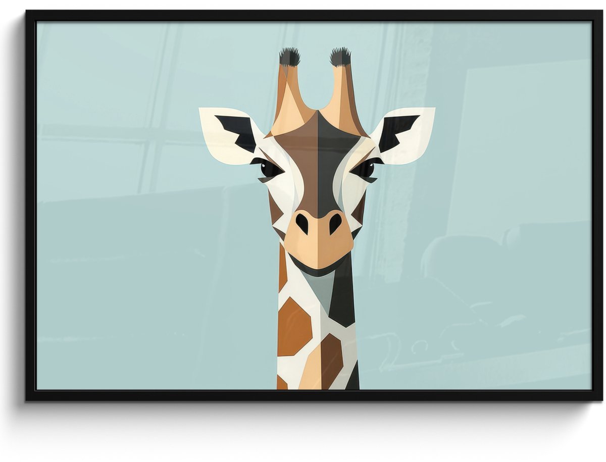 FrameYourWall Poster in lijst - Fotolijst 120x80 cm - Posters - Giraffe - Illustratie - Bruin - Minimalistisch - Posterlijst zwart - Decoratie - Wanddecoratie woonkamer - Muurdecoratie slaapkamer
