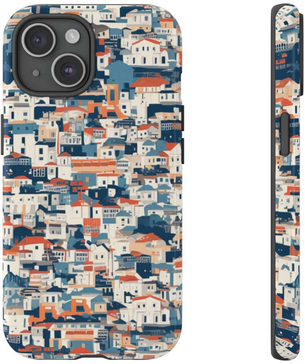 Dichtbebouwde Stadswoningen Patroon – Telefoonhoesje Geschikt voor iPhone 15