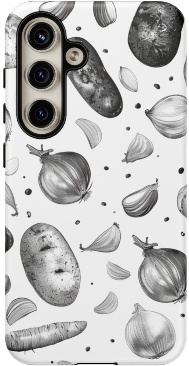 Zwart-Wit Groentenpatroon – Telefoonhoesje Geschikt voor Samsung Galaxy S24