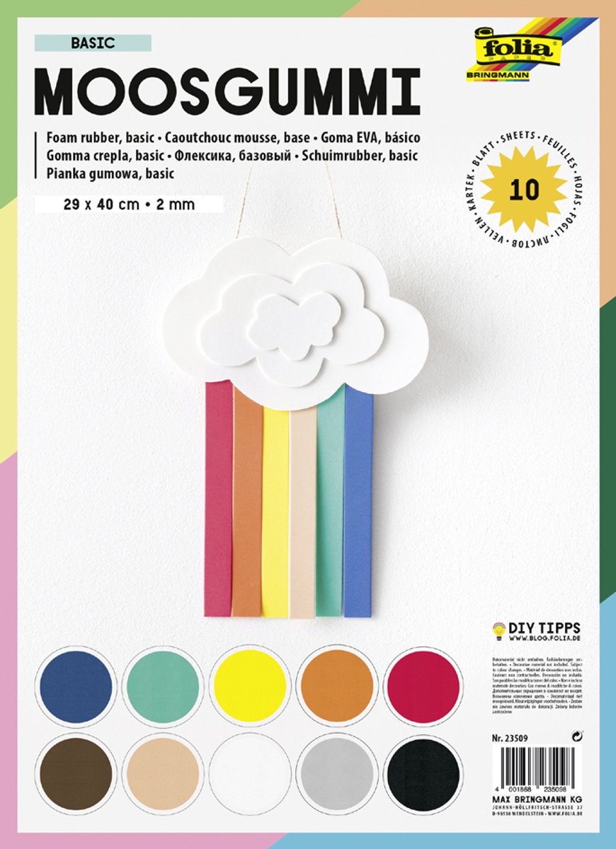 Rubberplaat | 2 mm | Pak Ã  10 vel assorti