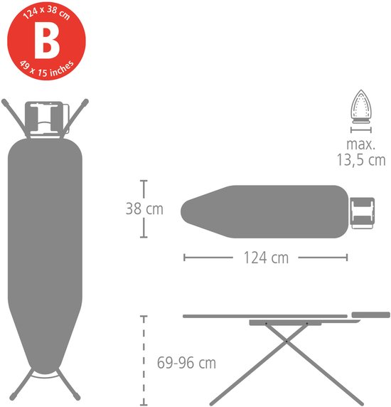 Planche à repasser Brabantia B avec porte-fer - 124 x 38 cm - Denim Black