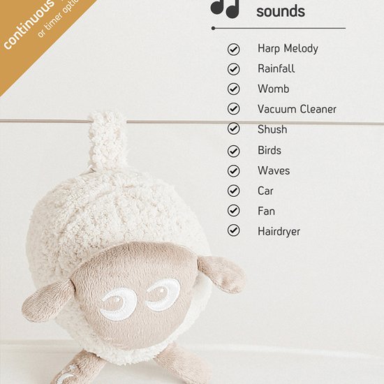 Ewan Deluxe - beige Oplaadbare White Noise Slaapknuffel voor Baby’s - Met smartCRY Huilsensor, Rode Slaaplamp & 10 Rustgevende Geluiden van Merkloos — afbeelding 2