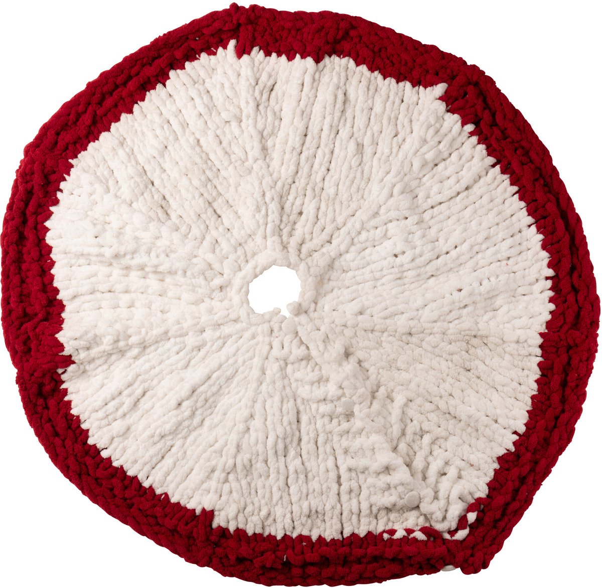 Gebreide kerstboom rok in wit en rood van J-Line - polyresin - feestelijke kerstdecoratie.