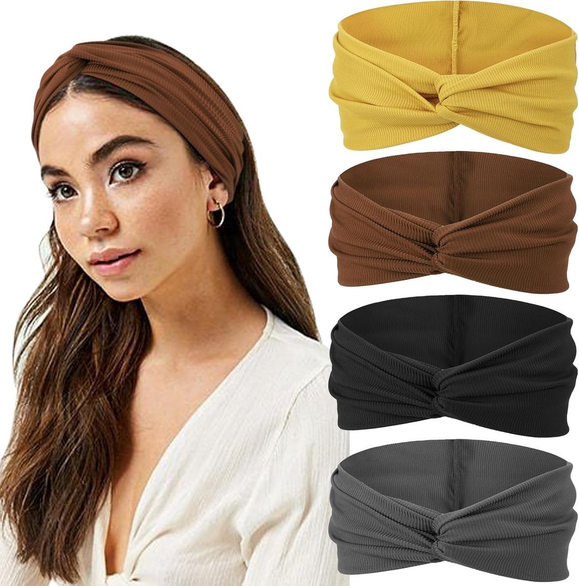 5 Stuks Haarband Dames Brede Hoofdband Elastische Zachte Boho Haarbanden Dames Meerkleurig Haaraccessoires Voor Dagelijks Sport Feest en Werk