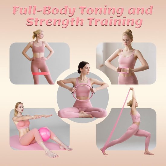 13 Stuks Pilates uitrustingset voor dames - Yoga & Fitness Set - Pilates-trainingsset voor thuis - thuisgymset - Oefenbanden - Weerstand Band - oefenbal - yogaset voor beginners met pilatesring, 24 cm yogabal, 5 weerstandsbanden, magische cirkel van Merkloos — afbeelding 3