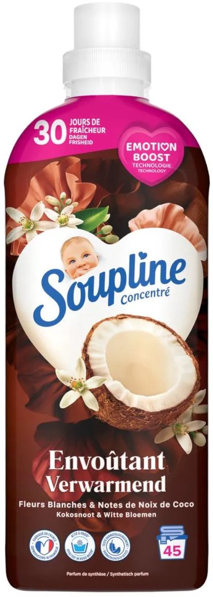 Soupline Wasverzachter - 45sc950ml - verwarmend kokosnoot & witte bloemen