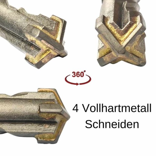 Vier SDS MAX betonboren met vier snijders, 360 graden weergave. "4 Vollhartmetall Schneiden".