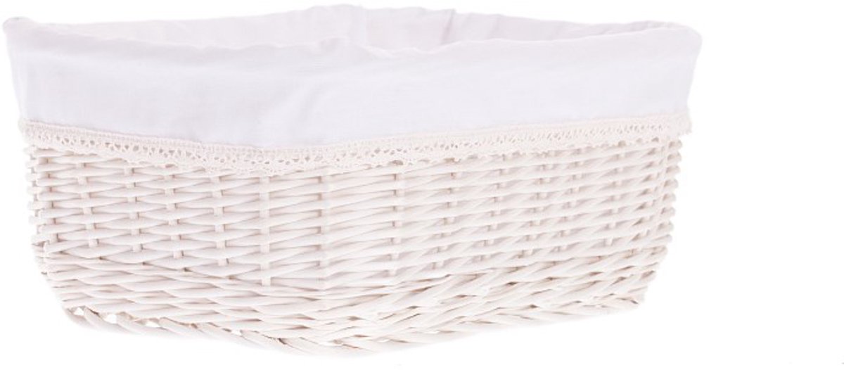 The Wicker Stories – Rieten mand met witte stoffen voering met kant – Handgemaakt in Europa – Whitewash