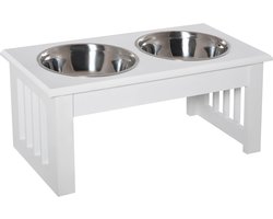 PawHut Huisdier Voeder Roestvrij staal, MDF 44L x 24B x 15H cm Wit