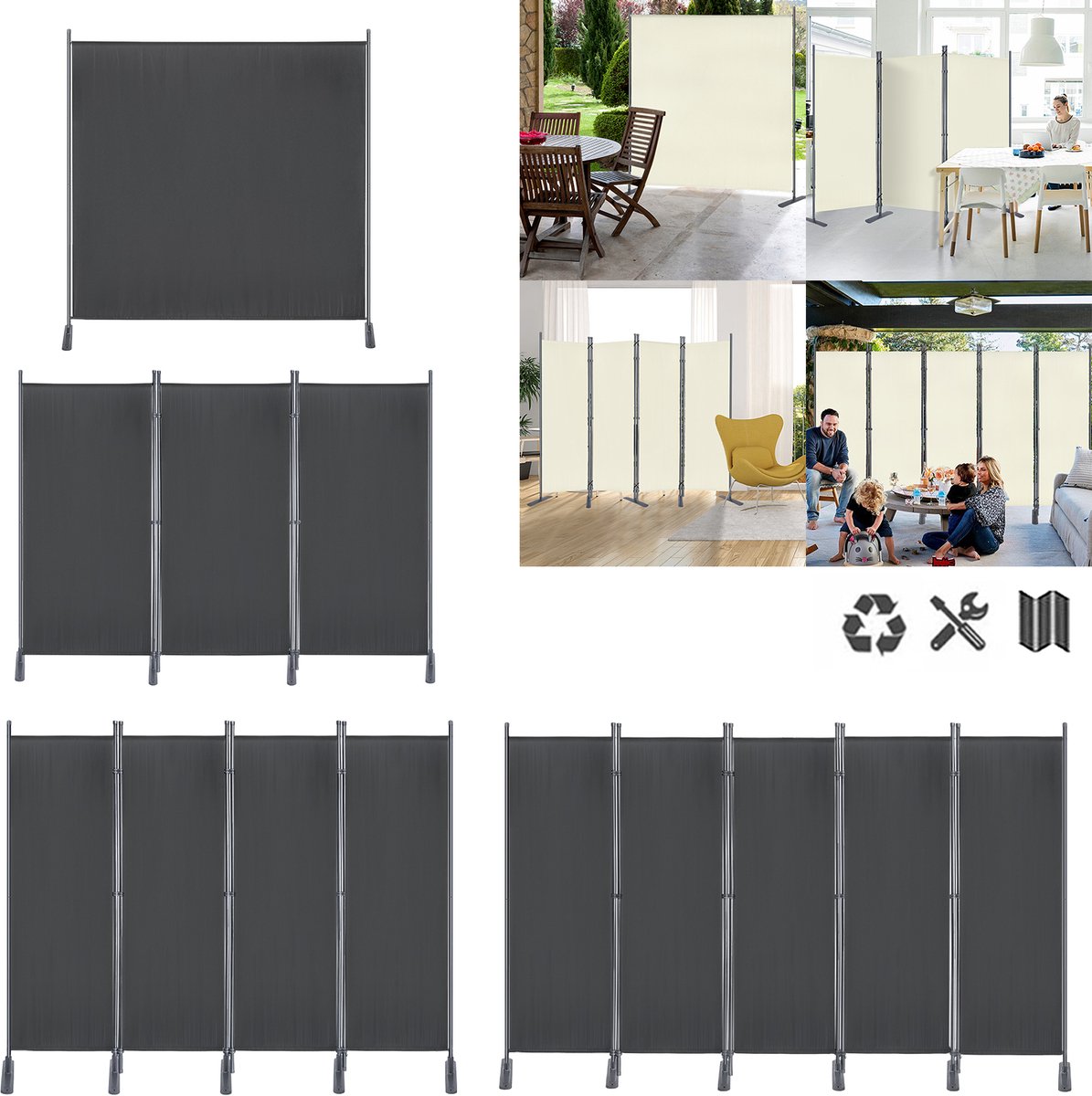 3-delige Stoffen Trennwand 275x180cm Faltbare Sichtschutzwand Voor Balkon En Kantoor In Beige