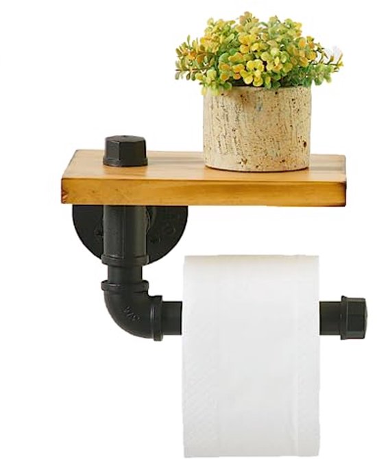 Toiletpapierhouder met plank, plank van hout en touw voor telefoon of decoratie