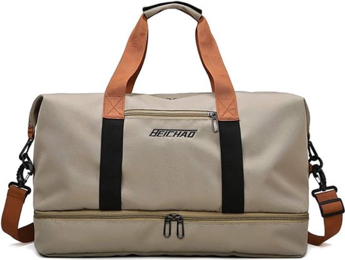 Sjtoer® Khaki Sporttas / Reistas – Schoenenvak – Waterdicht Natvak – Grote Capaciteit – Unisex - zwemtas - Duffel Bag