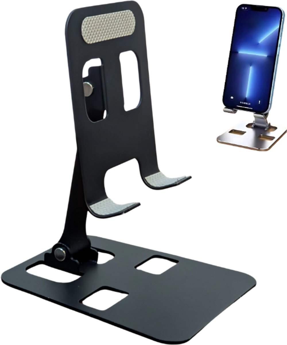 S4D® - Telefoonhouder - Telefoonstandaard - Tablethouders - Tablet Standaard - Bureauhouder - 100% Stevige Metalen Legering - Opvouwbaar -Zwart