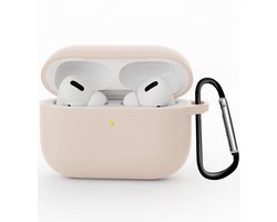 Hoesje Geschikt voor Apple Airpods Pro 3 - Siliconen Hoes met Clip - Silicone Case Cover - Zand