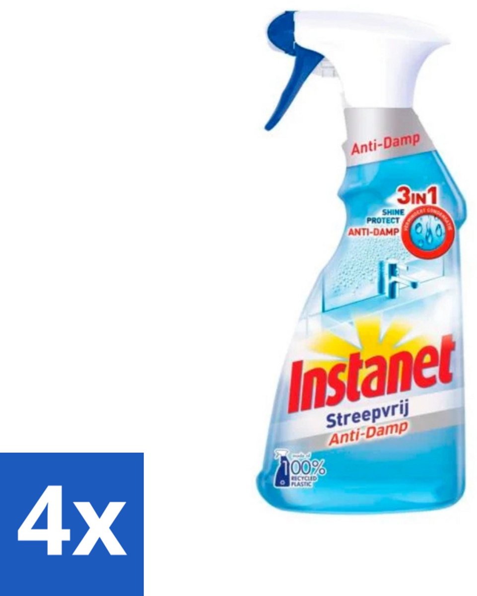 4 x Instanet - Schoonmaakspray - Anti-Damp - Streepvrij - 3in1 - 500 ml - Schoonmaakspray - Ramen Schoonmaken - Streepvrij - Anti-damp - Schoonmaakproduct