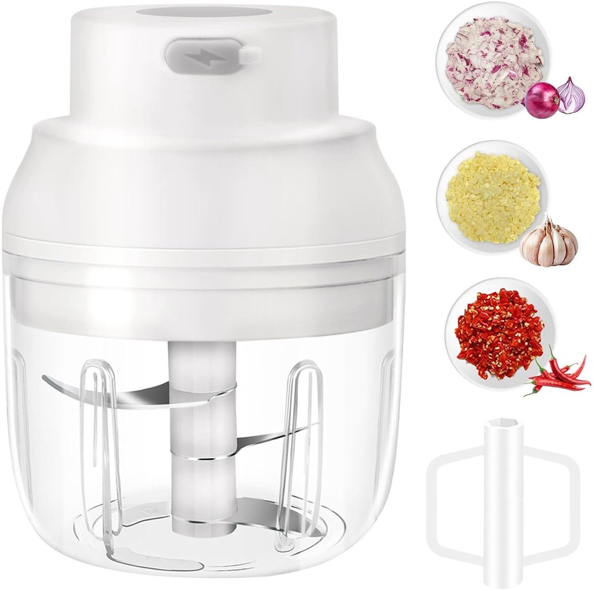 Elektrische mini-groentehakker, 2-in-1 voedselhakker met garde, knoflook