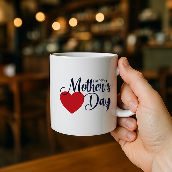 Tasse humoristique pour la fête des mères 330 ml – Tasse à café « Happy fête des mères » avec motif cœur – Cadeau Perfect pour Maman