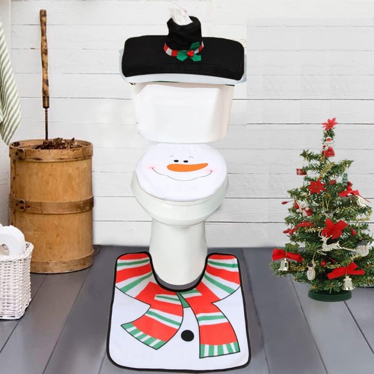 Toiletbrilhoes met sneeuwman design in wit - gemakkelijk te reinigen - kerstcategorie - Rood merk.