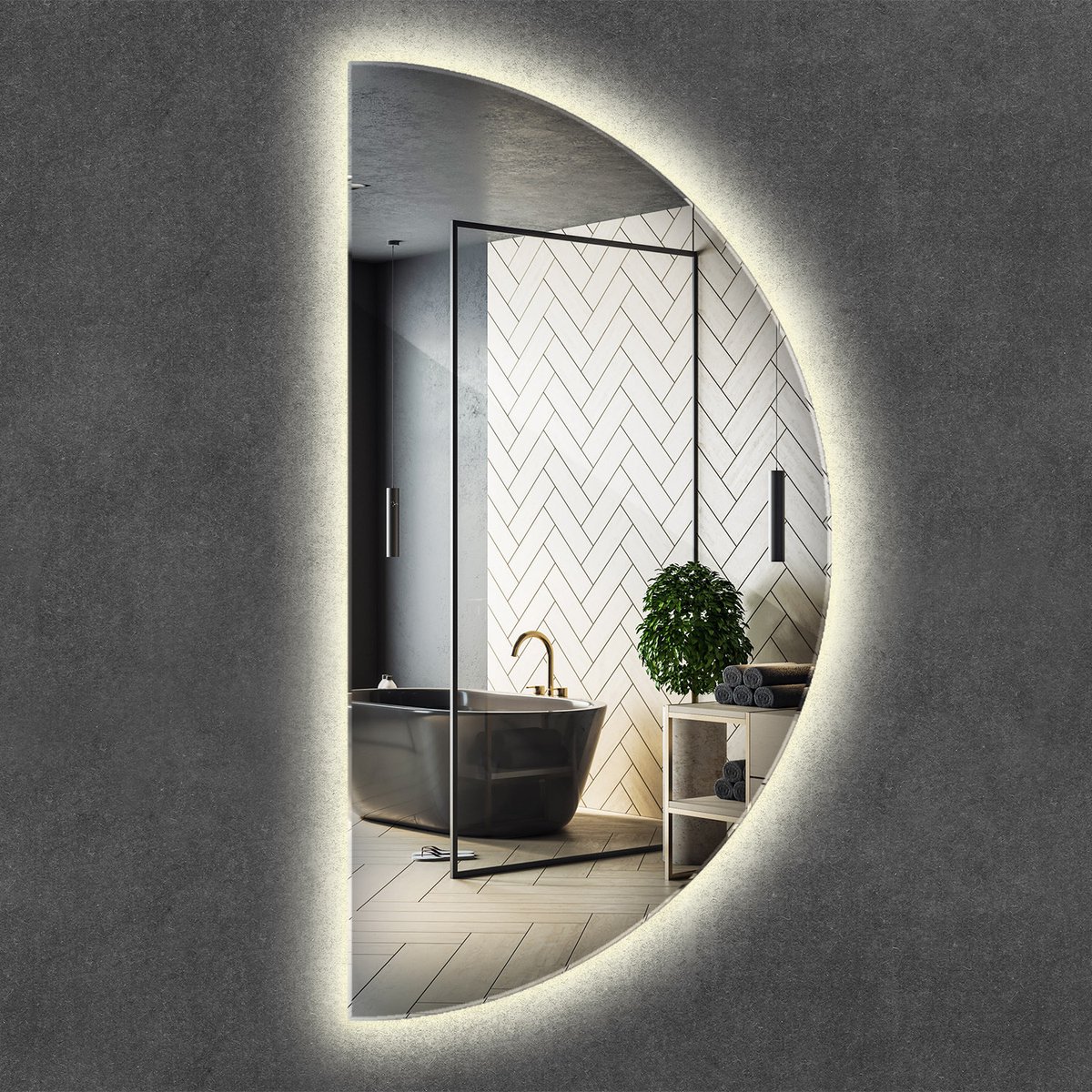 Wallfluent LED Spiegel - Halfronde Spiegel - 40 cm x 80 cm - Spiegel LED Halfrond - Woonka