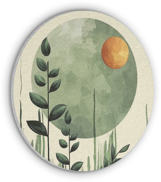 Akoestisch wandpaneel rond 70x70 cm - Vilt schilderij Abstract - Natuur - Kunst - Zon - Modern - Ronde akoestische panelen - Geluidsdempende wanddecoratie - Geluidsisolatie wandcirkel - Muurdecoratie geluidspanelen