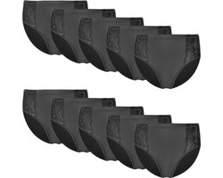 Fine Woman 9-pak dames slip kant - 9039 - Goedkope Multipack onderbroeken - Elastisch katoen - XL - Zwart