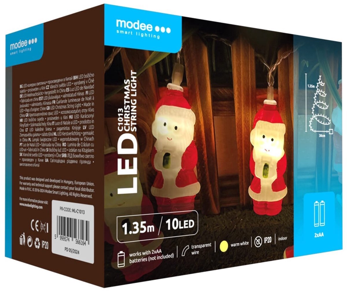 Modee Lichtsnoer Kerstmannen 1.35 Meter - Kerstverlichting voor Binnen - Inclusief 3xAA Batterijen - 10 LED Lampjes IP20 - 2700K - Warm Wit Licht - 3 stuks