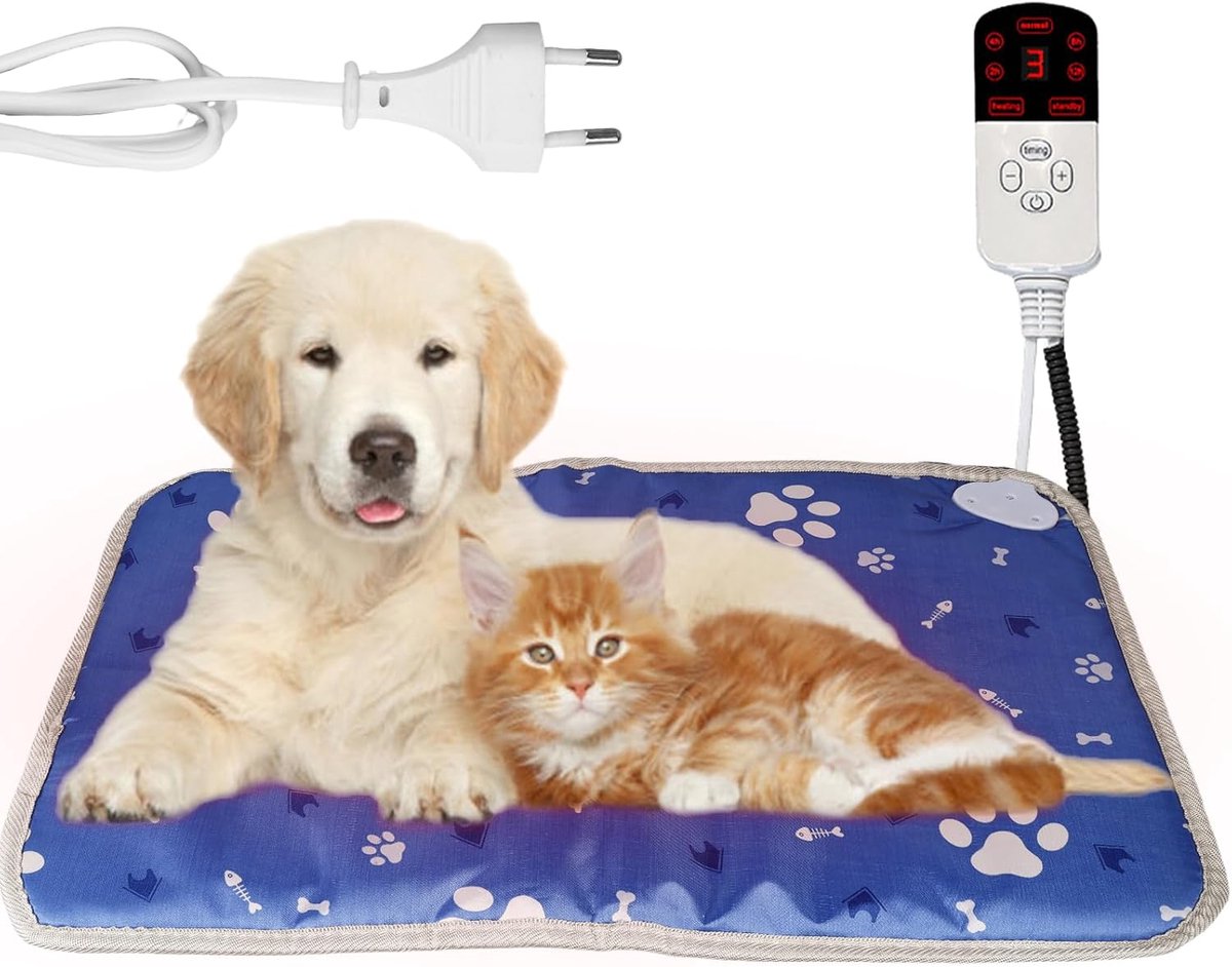 Verwarmingsmat voor huisdieren met timer, 45 x 70 cm, nieuw waterdicht, elektrisch verwarmingsmatras met constante temperatuurregeling en digitale temperatuurweergave, geschikt voor pasgeborenen en oudere dieren
