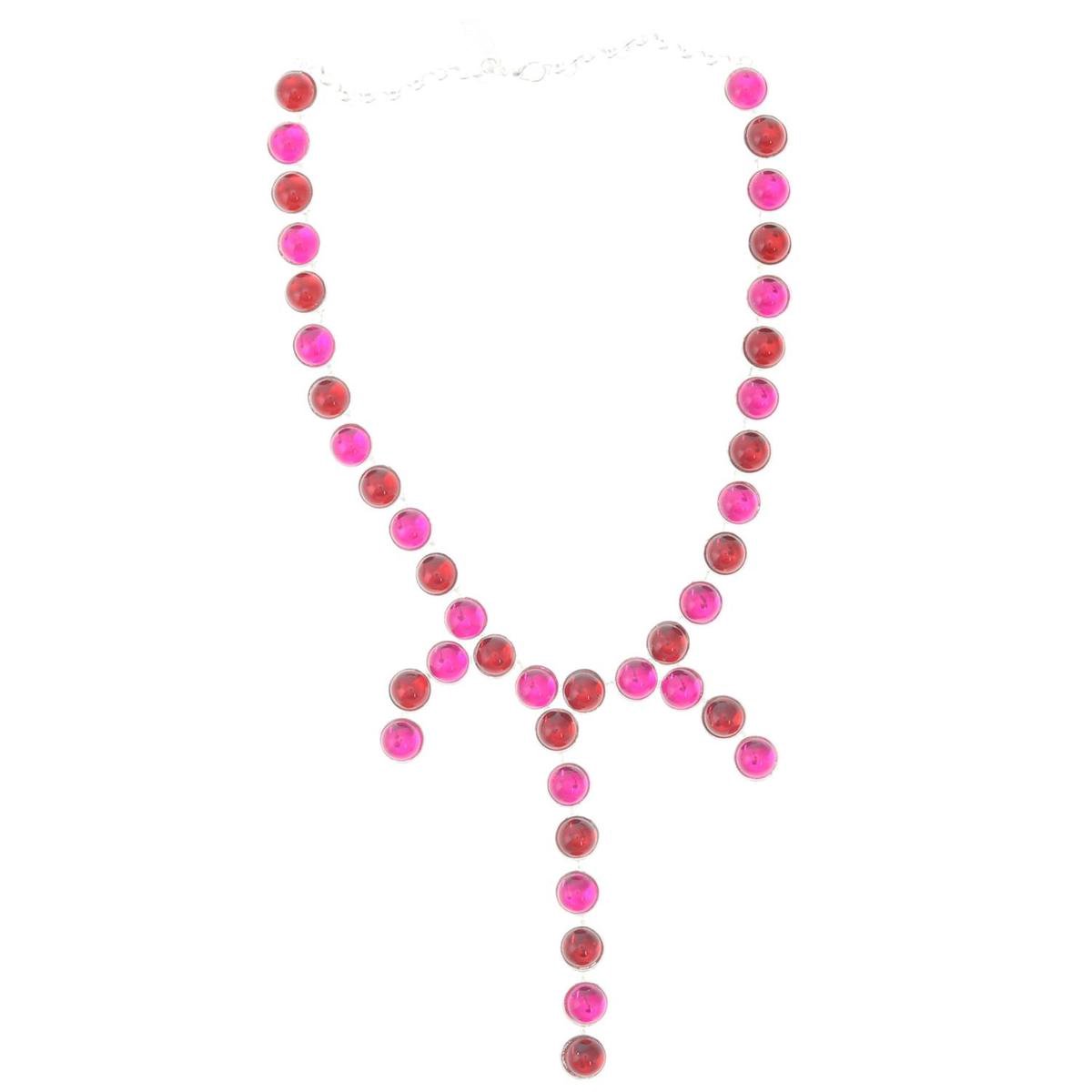 Behave® Dames ketting zilver kleur met rode en roze stenen en hangers 46 cm