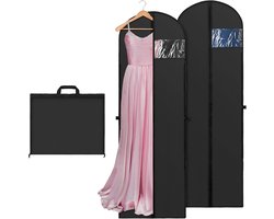 Kleding hoes - Lange Jurken 183cm - 2-Pack Zwart - PEVA Waterdicht & Stofvrij - Doorzichtig Raam & Metalen Rits - Opberghoes voor Avondjurk en Trouwjurk