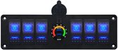 ProRide Schakelpaneel 12V voor Auto/Boot - USB Stopcontact 2 Poorten met Schakelaar/Voltmeter - QC3.0 - 6 schakelaars