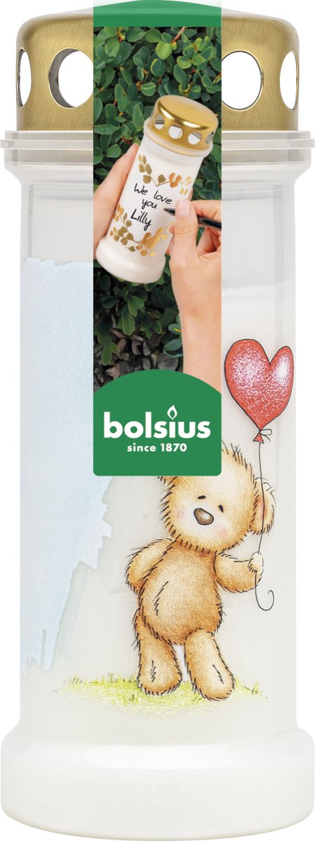 Bolsius Note from the Heart - Herdenkingslicht - Met deksel - Knuffelbeer - 70 branduren Beige