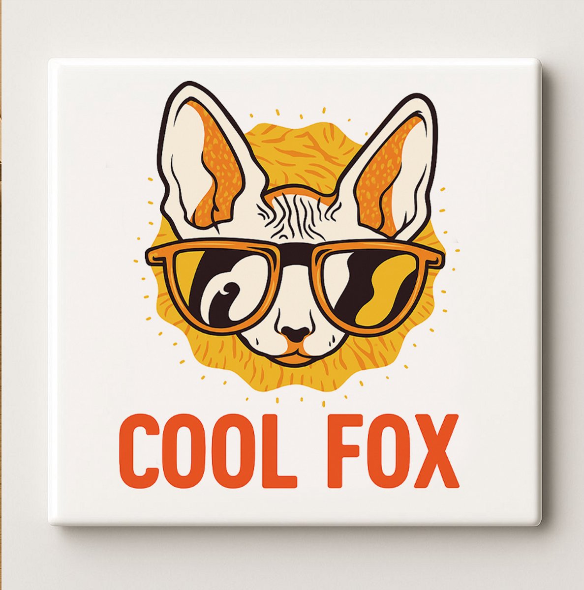 Cool Fox Keramische Wandtegel 15x15 cm – Grappig Dierontwerp met Zonnebril – Trendy Woonde