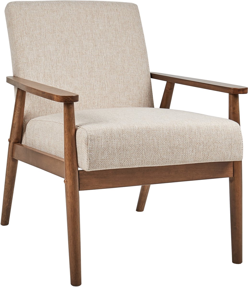ESRUM - Fauteuil - Beige - Polyester/Rubberhout