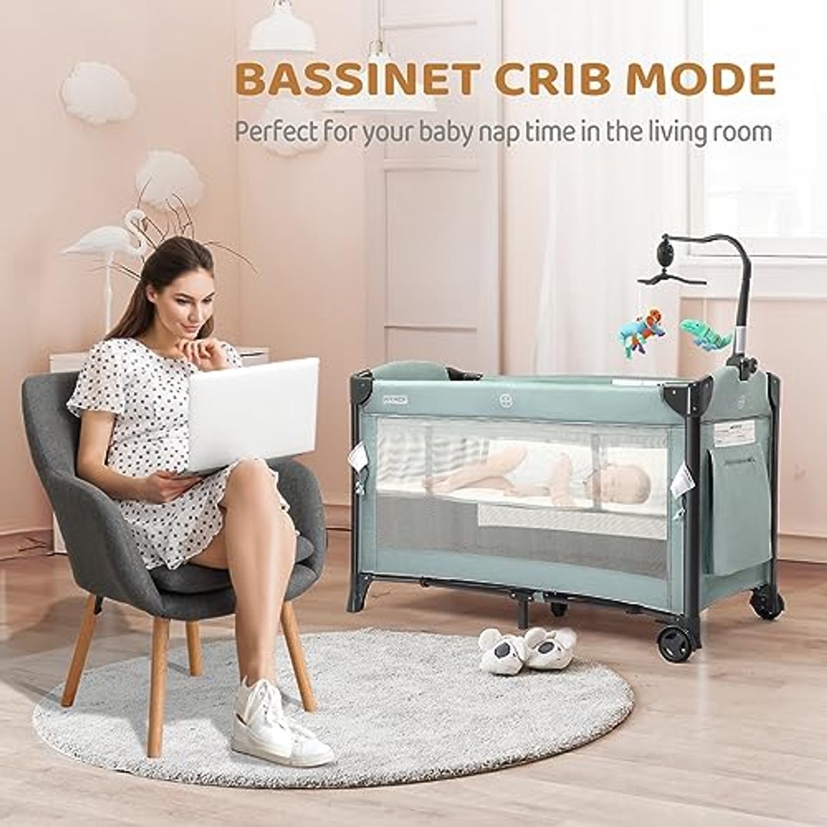 3 in 1 Baby Bedside Wieg – Draagbare Zijslaper met Matras, Speelbed en Opvouwbare Reiswieg thumbnail 5