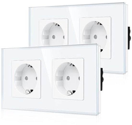 CNBINGO Glas dubbel stopcontact inbouw, 2-vaks stopcontact inbouw, dubbel wandstopcontact met stekkerklem stopcontacten wit