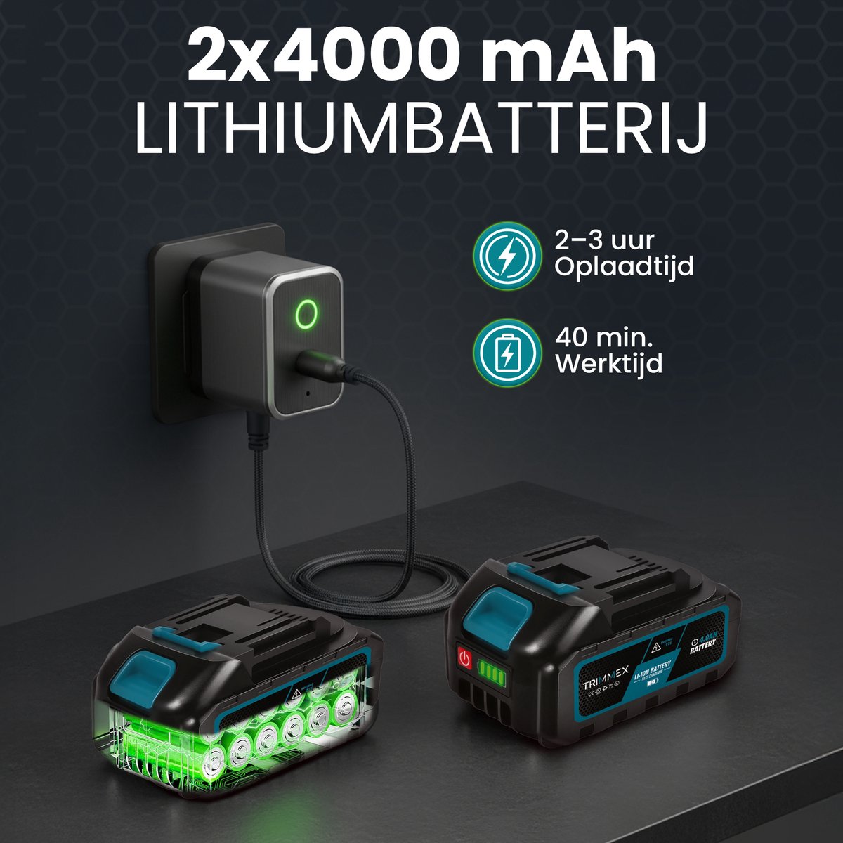Trimmex Accu Bladblazer 20V – blazer - luchtsnelheid 260 km/u - extra krachtige 2x 4.0Ah accu – foto 5