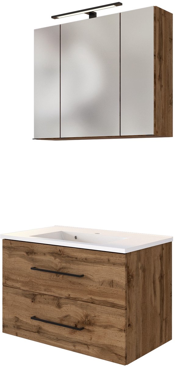 Wastafelmeubelset Dusan 80cm - wotan eik - Held - Medicijnkastjes - Bruin - MDF; Spaanplaat - Medicijnkastjes -
