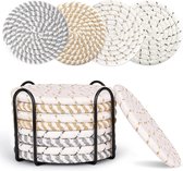 Set de 8 Sous-verres ronds avec support - Isolation thermique - Sous-verres de verre antidérapants en coton tressé - Sous-verres de verre pour Verres - Pour boissons, bar, tasses, dessous de verre de table