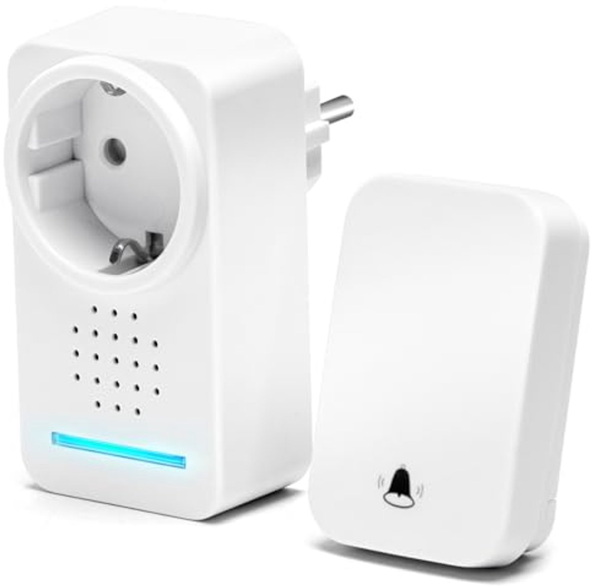 Aigostar Wireless Doorbell with Power Outlet, Self-Sufficient Wireless Outdoor Doorbell Waterproof with LED Indicators, Moisture Proof, 30 Melodies, 5 Volume Levels, White - Wireless Doorbell