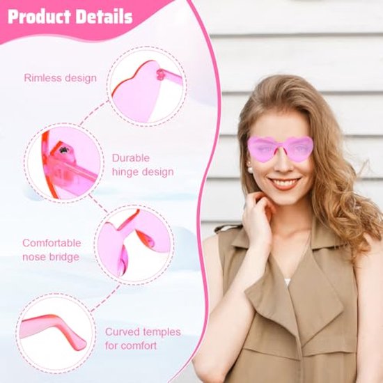 SLTAXAR 11 stuks zonnebril hart roze feestbril hart hippie bril roze grappige partybrillen set hart voor carnaval foto rekwisieten randloze hartvormige bril bruiloft voor kinderen volwassenen van Merkloos — afbeelding 2