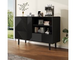 HAUSS SPOLE Dressoirs - Dekoratief Sideboard Met 2 Deuren En 1 Lade - Open Opbergruimte Voor Woonkamer Of Hal - 40x125x86 cm - Spaanplaat - Zwart