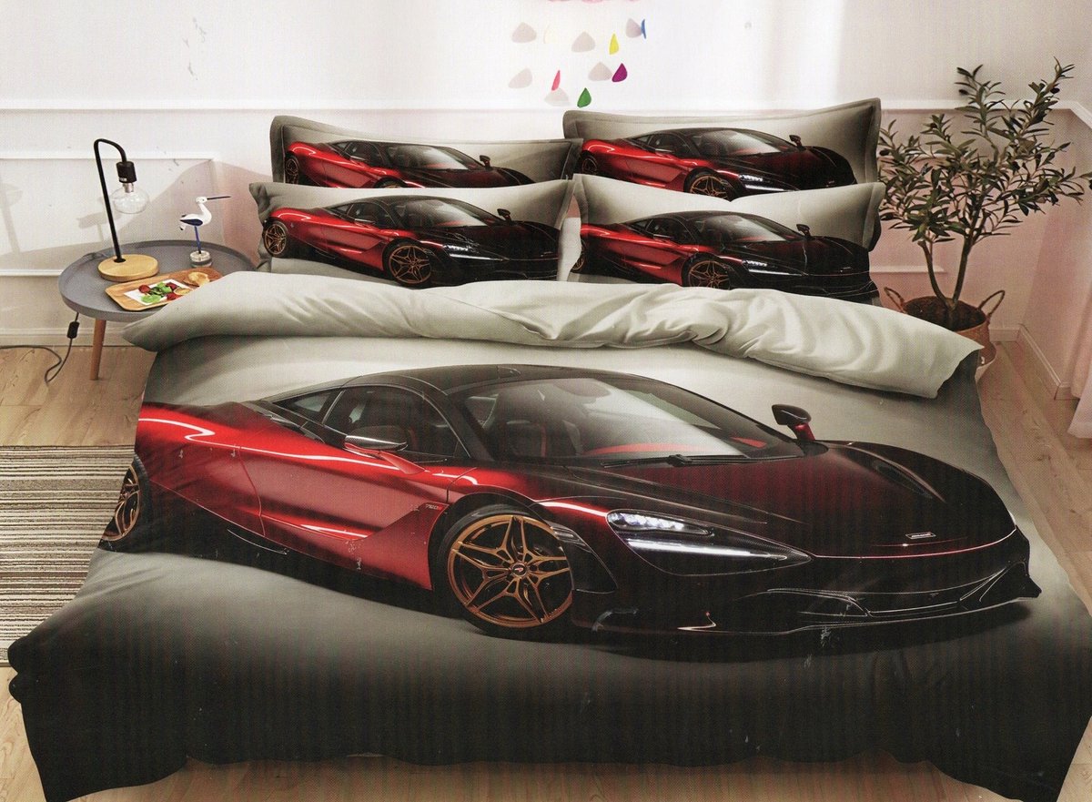 Image of 3D Katoen Satijn Beddengoed Set 140x200cm - Auto Thema