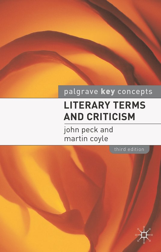 Livre 'Literary Terms and Criticism' par John Peck et Martin Coyle, troisième édition, avec un fond abstrait orange et jaune.