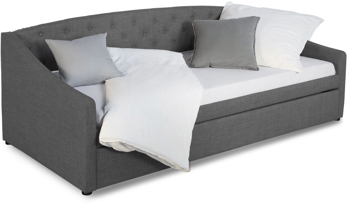 Homestyle4u Eenpersoonsbed - 90x200 cm - Gestoffeerd bed met Bedlade - Uitschuifbaar - Grijs