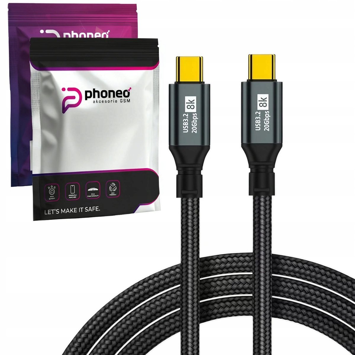 Stevige USB-C naar USB-C Kabel 20Gbps, 100W, 8K, 300cm