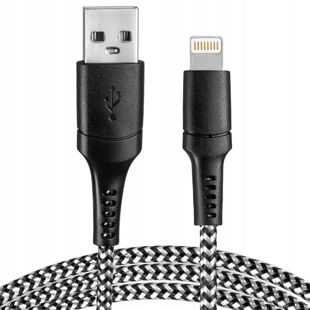 Vayox USB-Lightning Kabel 1m Zwart/Wit Gevlochten