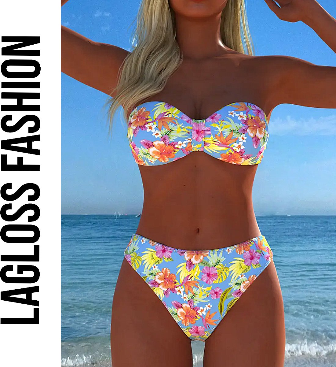 LaGloss® Dames Strapless Bikini Set - 2 - Delig - Modieuze Zomerprint - Hoog elastische & Sneldrogende Stof - Sexy Zomerse Strandkleding