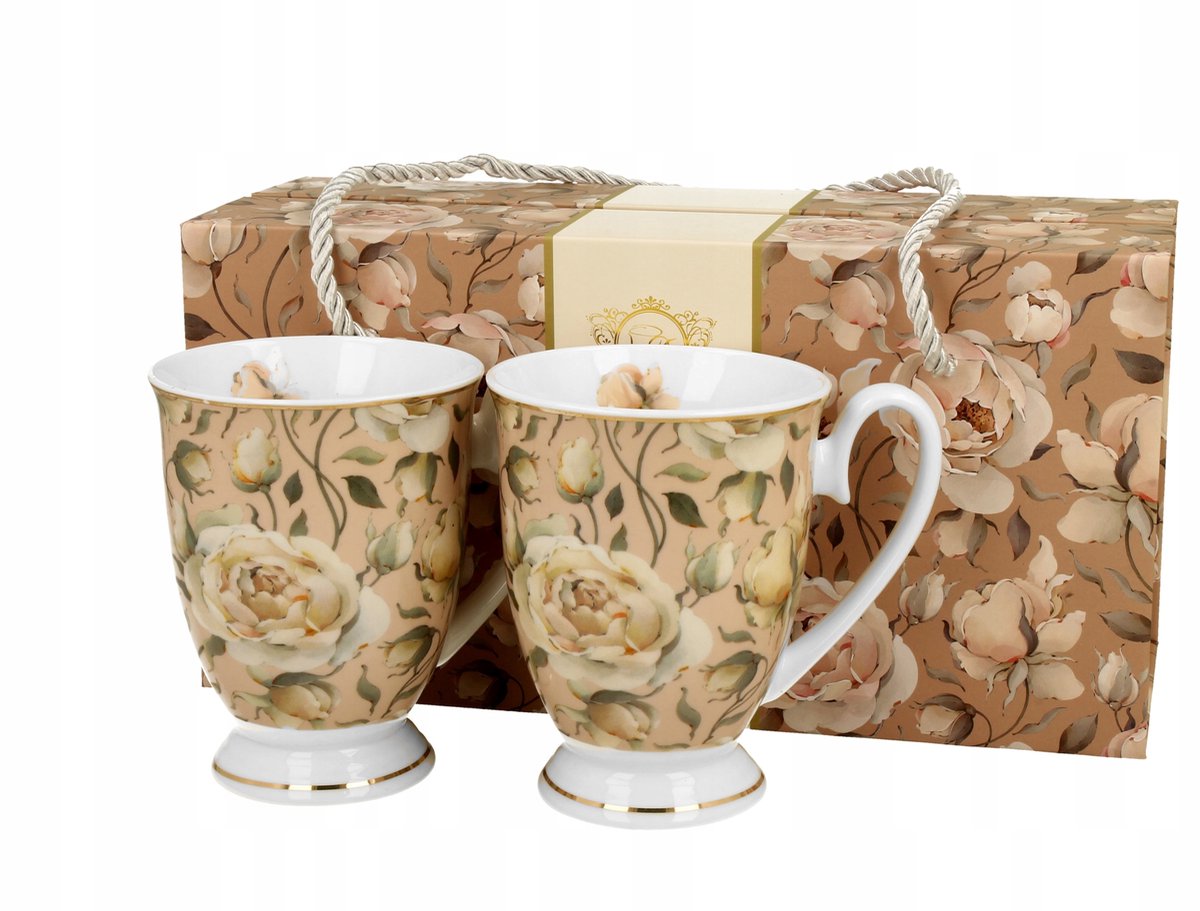 Set van 2 Royal English Roses Cream Mokken - Gouden Lijn Porselein